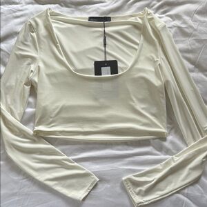 Elegant Cream Long Sleeve Crop Top